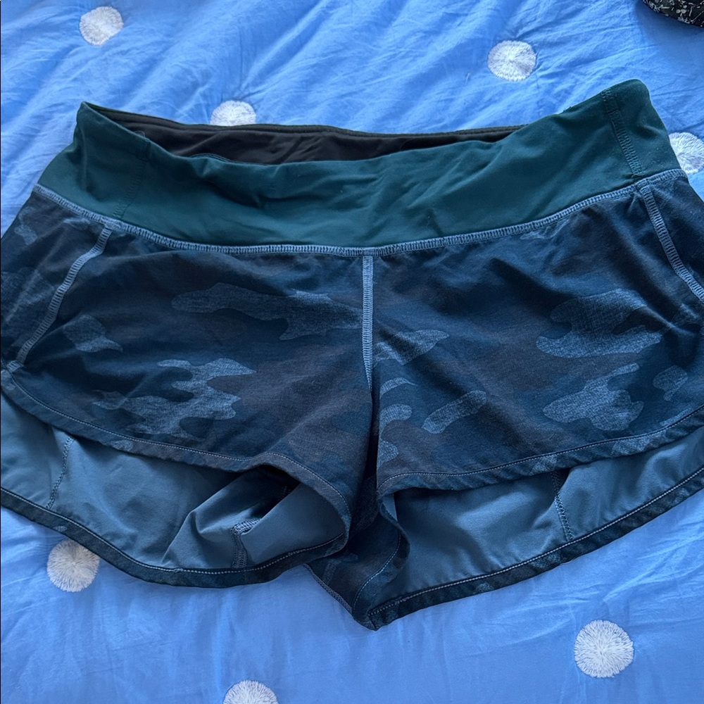 lululemon athletica Dark Teal Camo Athletic Running Shorts